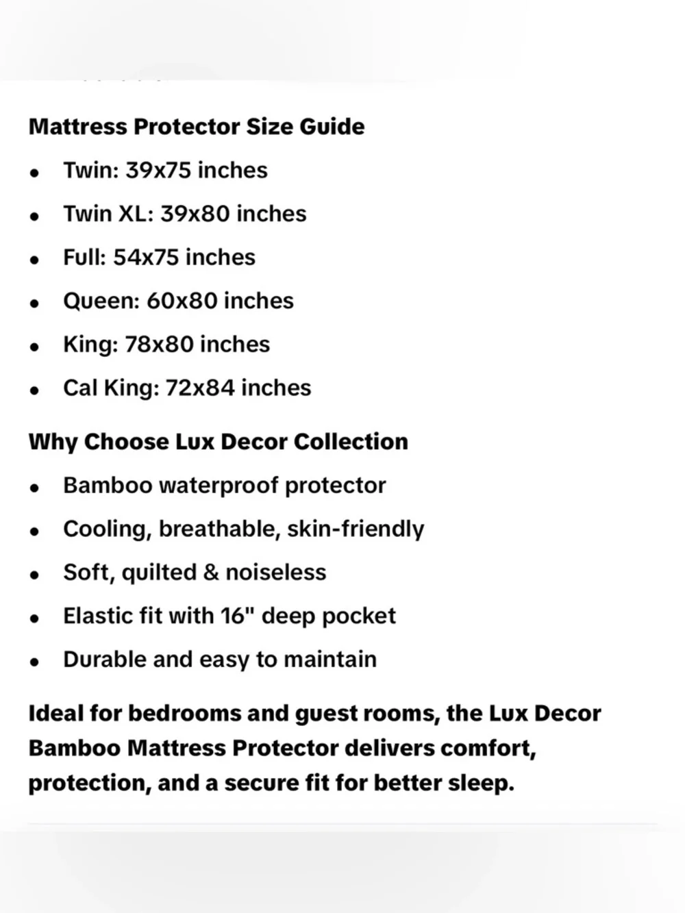 Queen Size Bamboo Waterproof Mattress Protector with 16